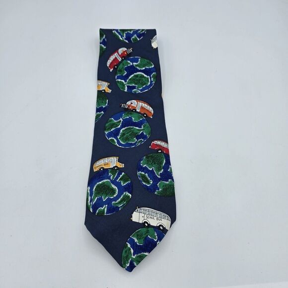 Mens Necktie Save the Children School Bus Tie, 100% Silk, Size 55.5 By 4 In Blue - Picture 2 of 6